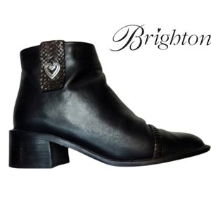 Brighton Lonnie Black Cap Toe Zip Up Block Heel Ankle Boots SZ:7.5